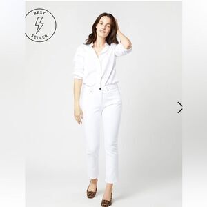 ANN MASHBURN Flare Cropped 5-Pocket Jean White Stretch Denim Sz 26